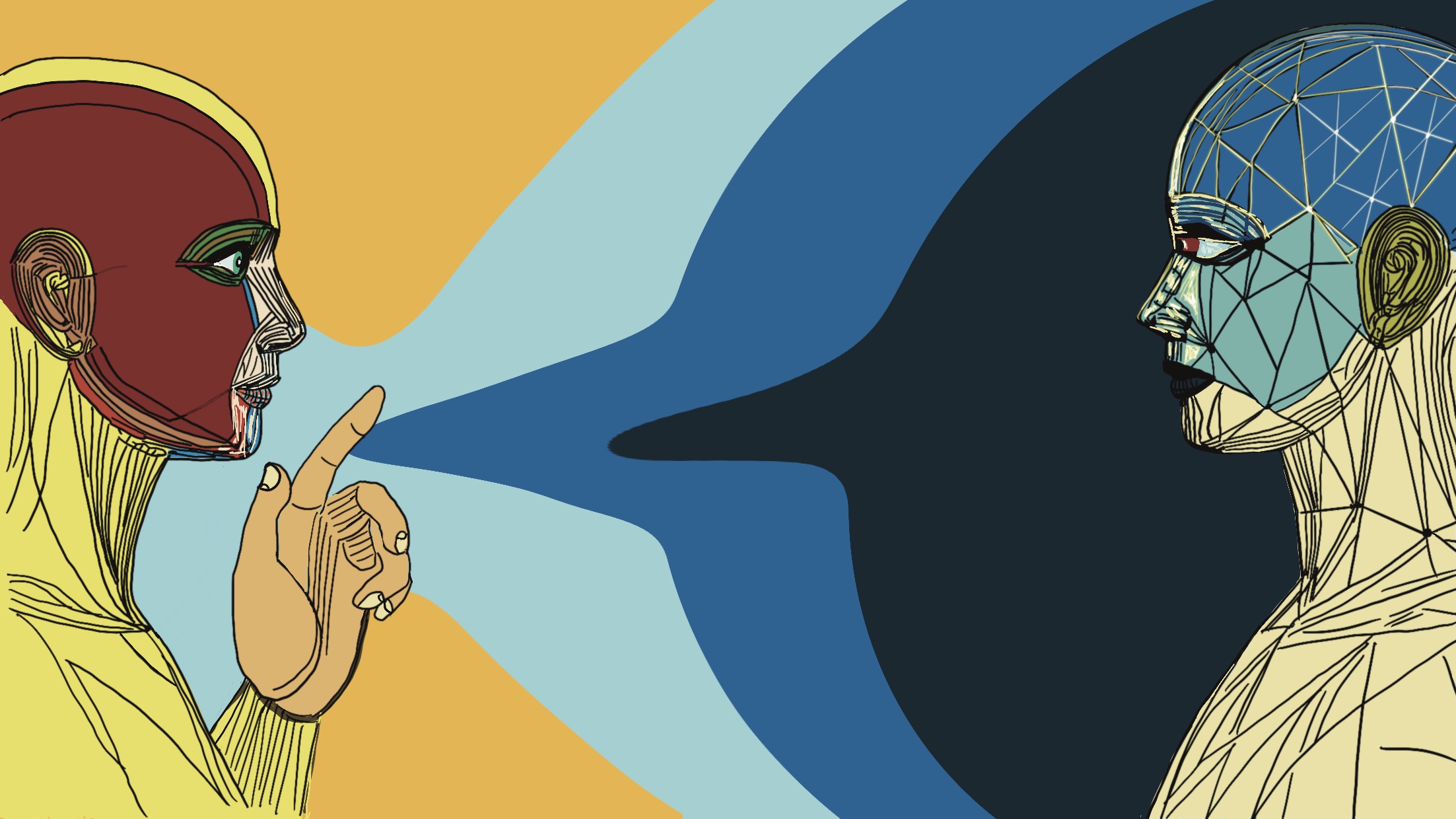 Ein mensch und avatar im dialog